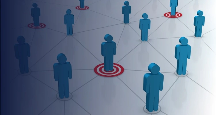 Network of individuals with target markers symbolising sales role alignment.